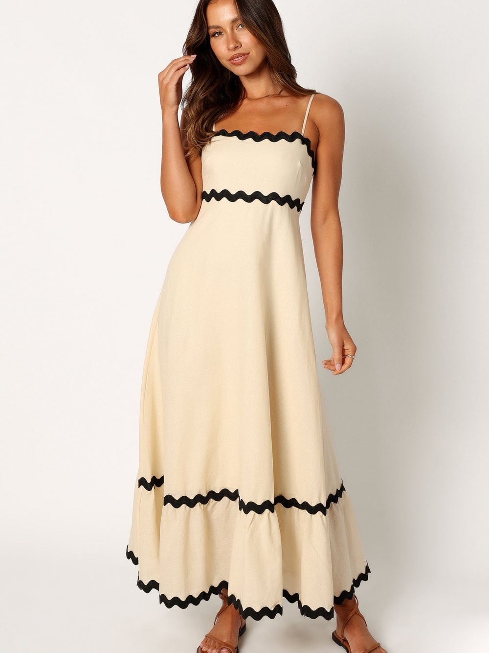 Petal & Pup Cream Maxi Dress with Black Trim